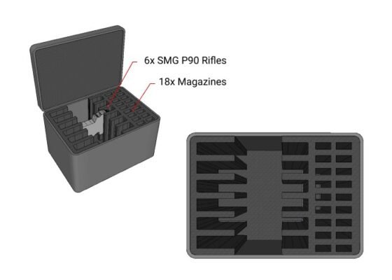 6x SMG P90 Rifle case with 18x Magazines